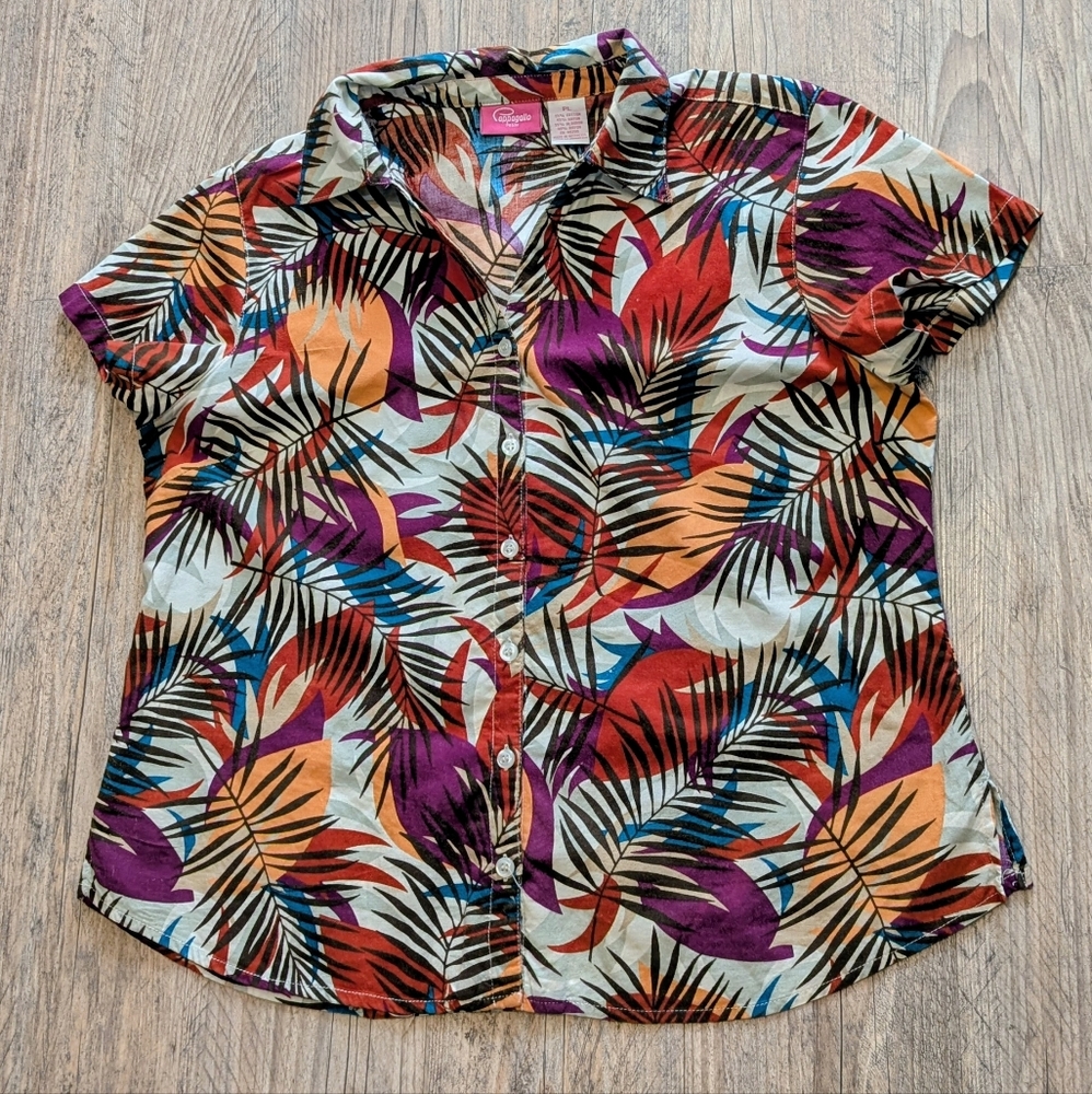 Pappagallo Colorful Leaf Print Button Down Shirt